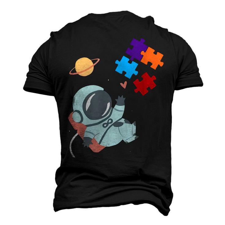 Autism Awareness Astronaut Puzzle Pieces Space Mom Dad Kids Men's 3D T-Shirt Back Print