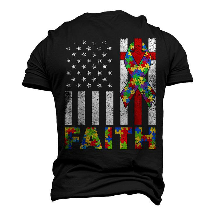 Autism Awareness Faith Cross Autistic Usa Flag For Dad Mens Men's 3D T-Shirt Back Print