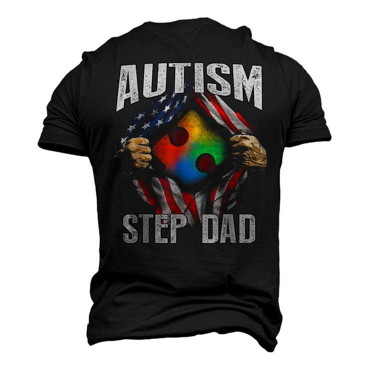Autism Step Dad American Flag Autism Awareness Men's 3D T-Shirt Back Print