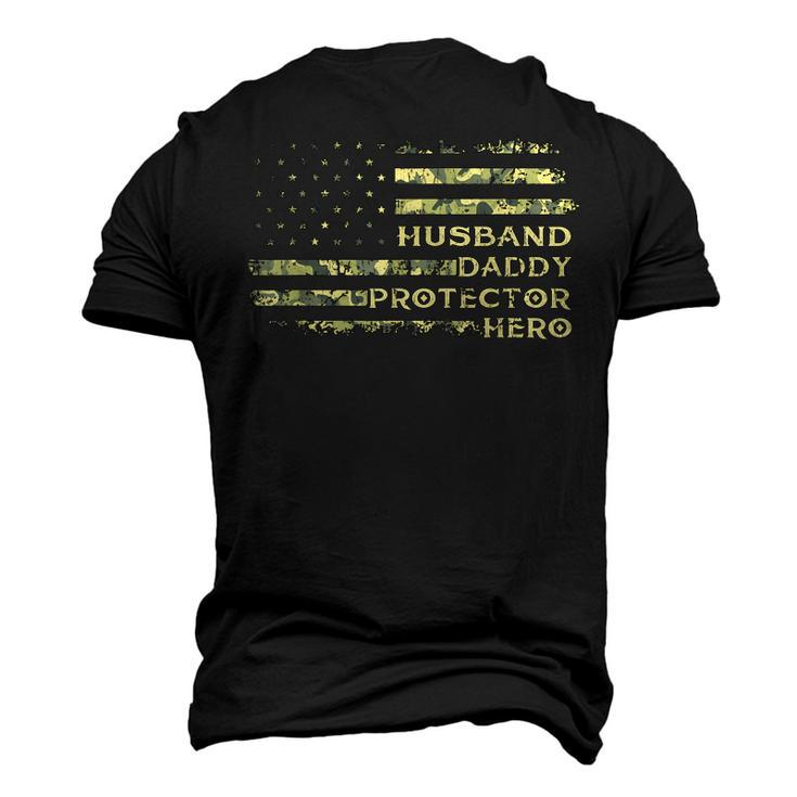 Husband Daddy Protector Hero Fathers Day Flag Dad Papa Men's 3D T-Shirt Back Print