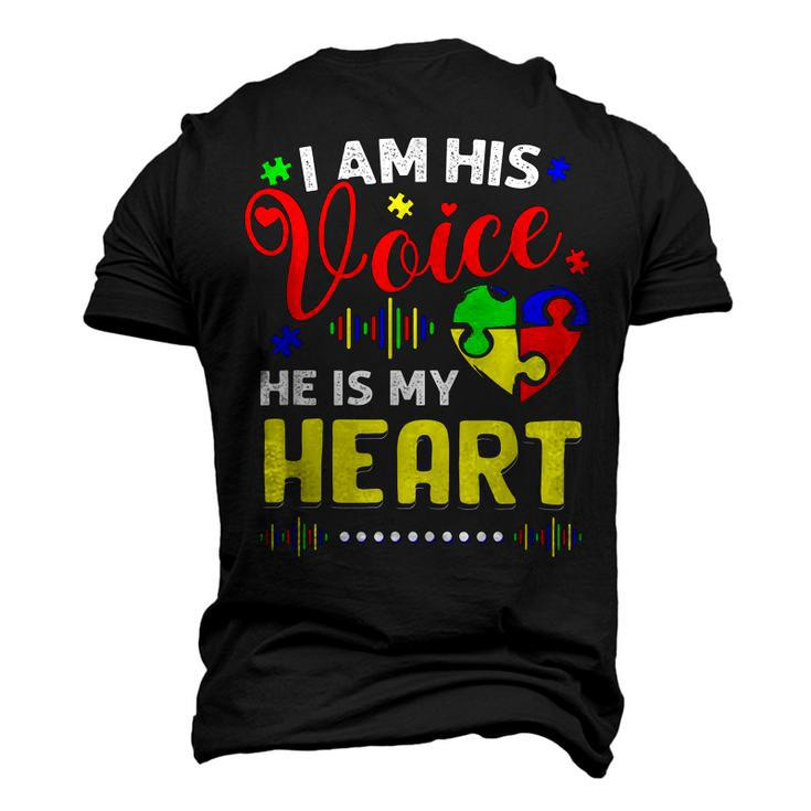 Kids I Am His Voice He Is My Heart Autism Awareness Mom Dad Men's 3D T-Shirt Back Print