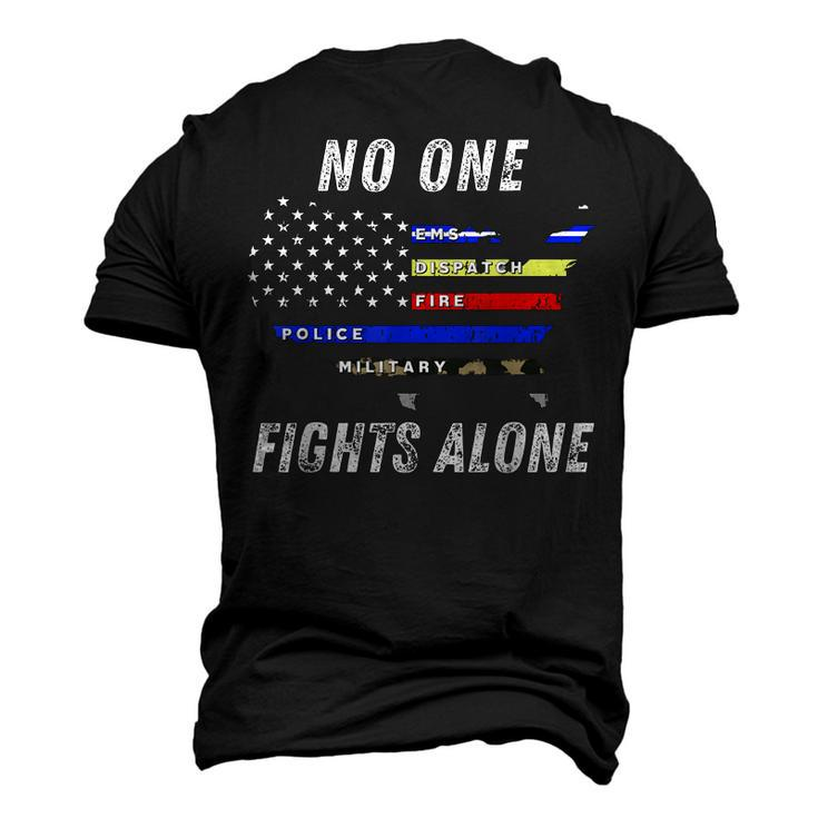 Noonefightsalone Usa Flag Police Military First Responder Men's 3D T-Shirt Back Print