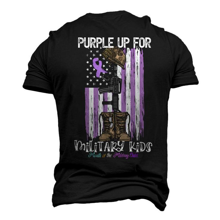 Purple Up For Military Kids Support Us Flag Military Month Men's 3D T-Shirt Back Print