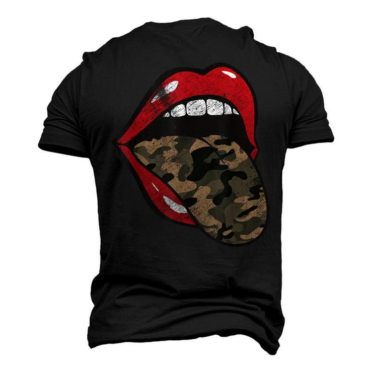 Red Lips Camo Tongue Camouflage Military Trendy Grunge Men's 3D T-Shirt Back Print