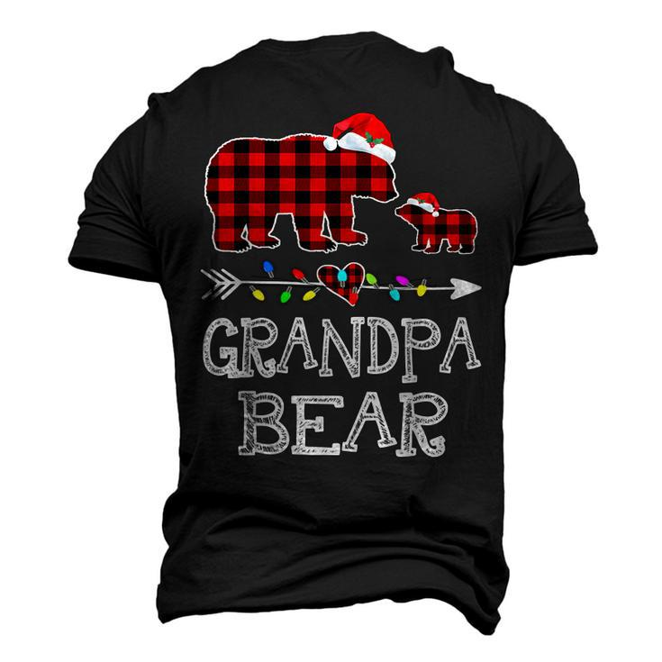 Red Plaid Grandpa Bear & Kid Christmas Light Santa Hat Men's 3D T-Shirt Back Print