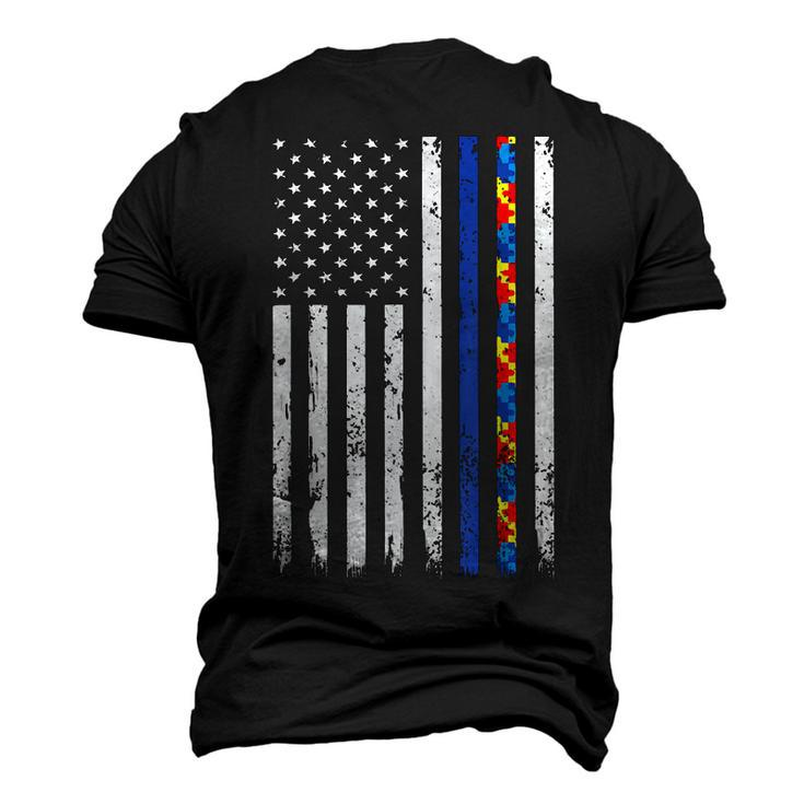 Thin Blue Line Police Support Autism 4Th July Mom Dad Flag Men's 3D T-Shirt Back Print