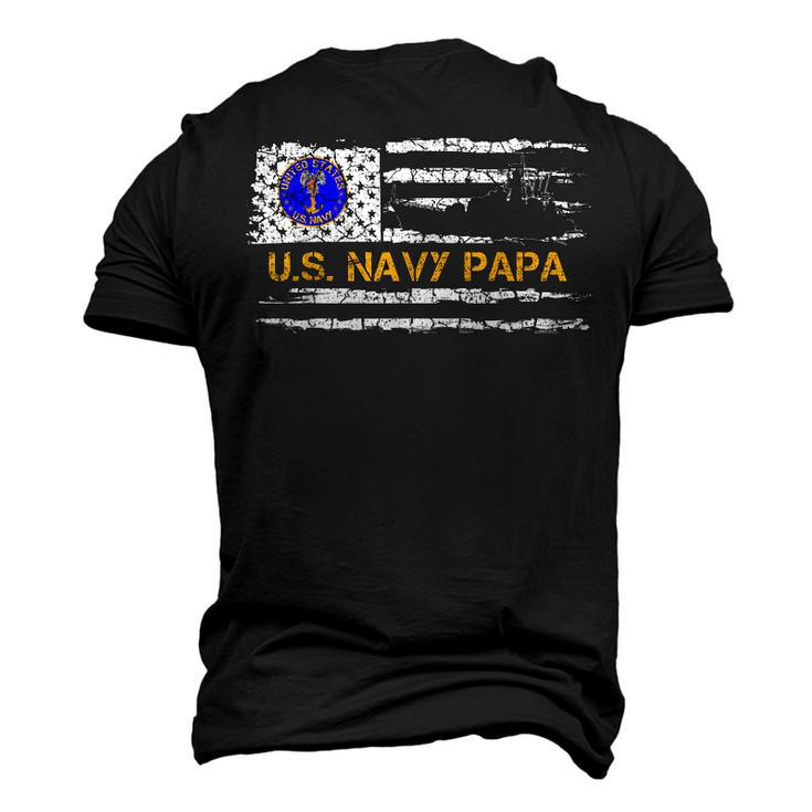 Vintage American Flag Proud Us Navy Papa Veteran Military Men's 3D T-Shirt Back Print