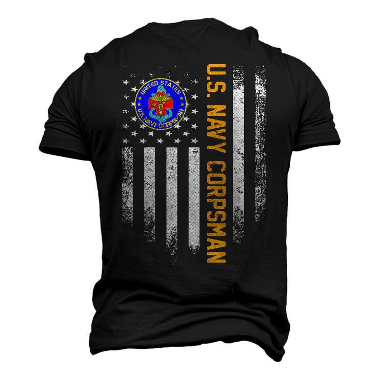 Vintage Usa Flag Proud Us Navy Corpsman Veteran Military Men's 3D T-Shirt Back Print