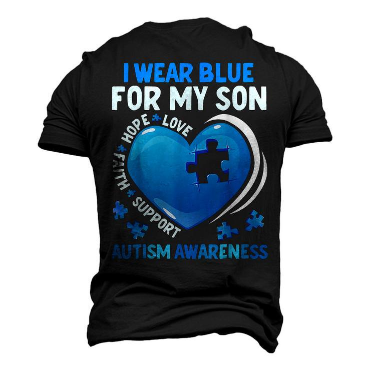 I Wear Blue For My Son Autism Awareness Day Autistic Mom Dad Men's 3D T-Shirt Back Print