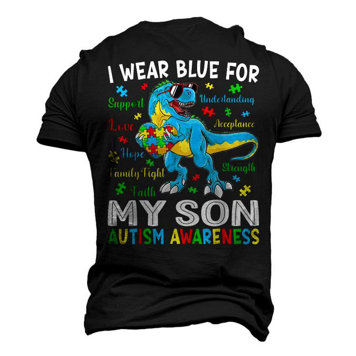 I Wear Blue For My Son Autism Awareness Dinosaur For Dad Mom Men's 3D T-Shirt Back Print