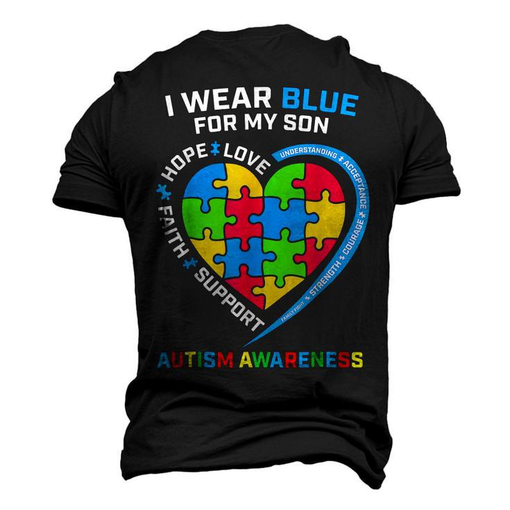 I Wear Blue For My Son Autism Awareness Mom Dad Heart Puzzle Men's 3D T-Shirt Back Print