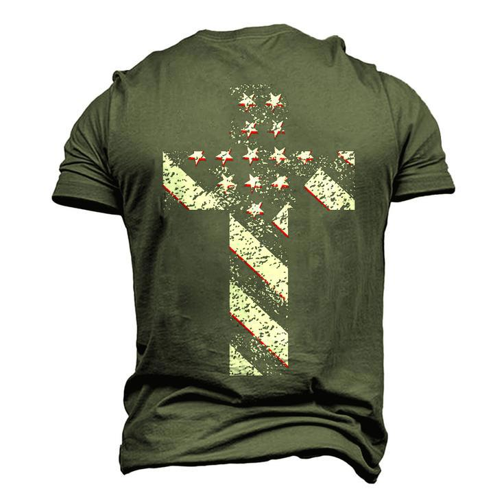 American Usa Flag Freedom Cross Military Style Army Mens Men's 3D T-Shirt Back Print