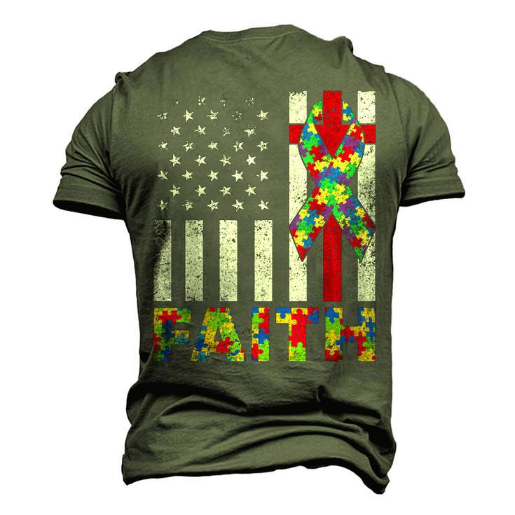 Autism Awareness Faith Cross Autistic Usa Flag For Dad Mens Men's 3D T-Shirt Back Print