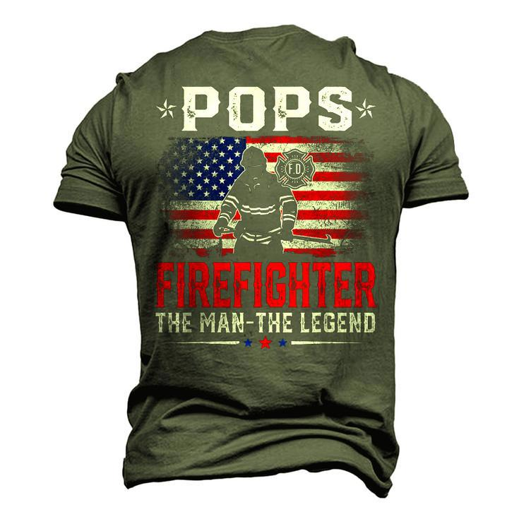 Distressed American Flag Pops Firefighter The Legend Retro Men's 3D T-shirt Back Print