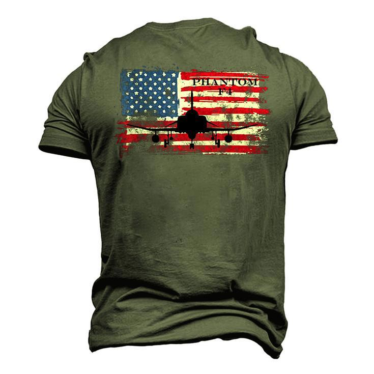 F4 Phantom Us Military Jet Fighter Bomber On Vintage Flag Men's 3D T-Shirt Back Print