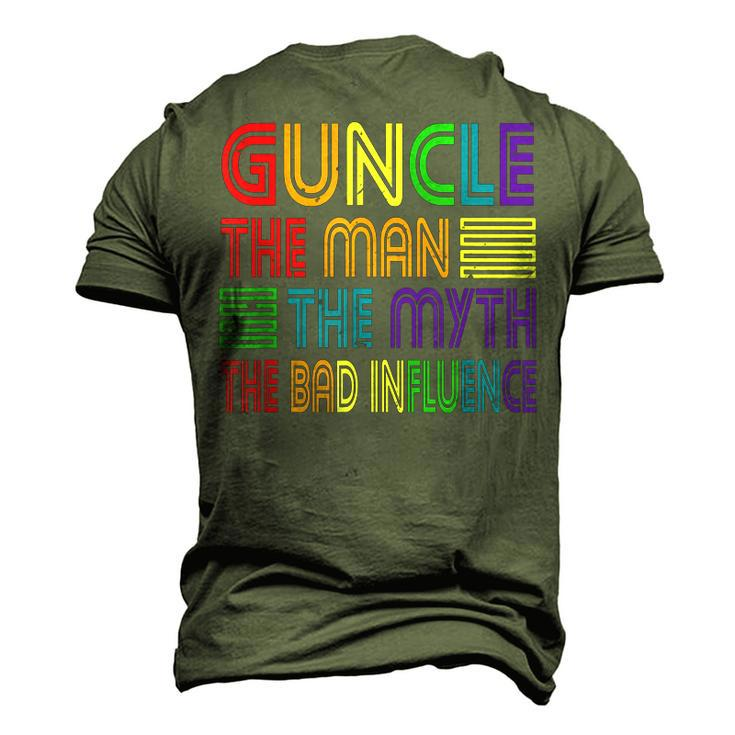 Guncle The Man Myth Bad Influence Gay Uncle Godfather Men's 3D T-Shirt Back Print
