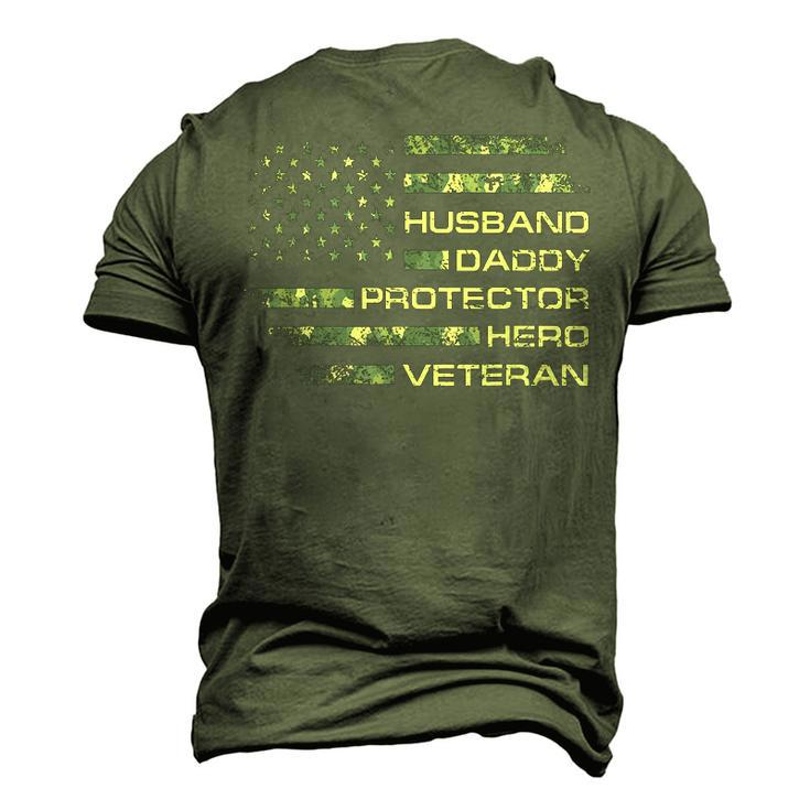 Husband Daddy Protector Hero Veteran Usa Flag Camouflage Dad Men's 3D T-Shirt Back Print
