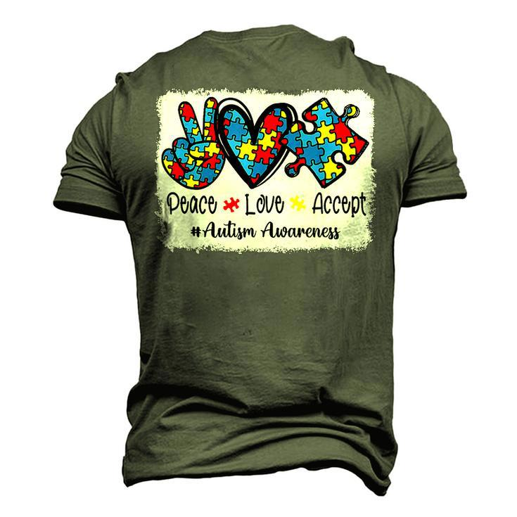 Peace Love Accept Autism Puzzle Pieces Autism Mom Dad Kids Men's 3D T-Shirt Back Print