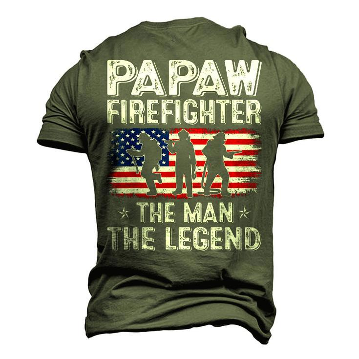 Retro Us Flag Fathers Day Papaw Firefighter The Legend Men's 3D T-shirt Back Print