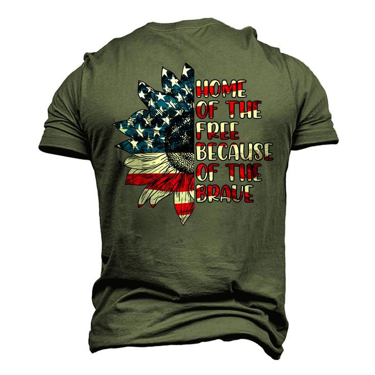 Us Flag Sunflower Home Of The Free Because Of The Brave Men's 3D T-Shirt Back Print