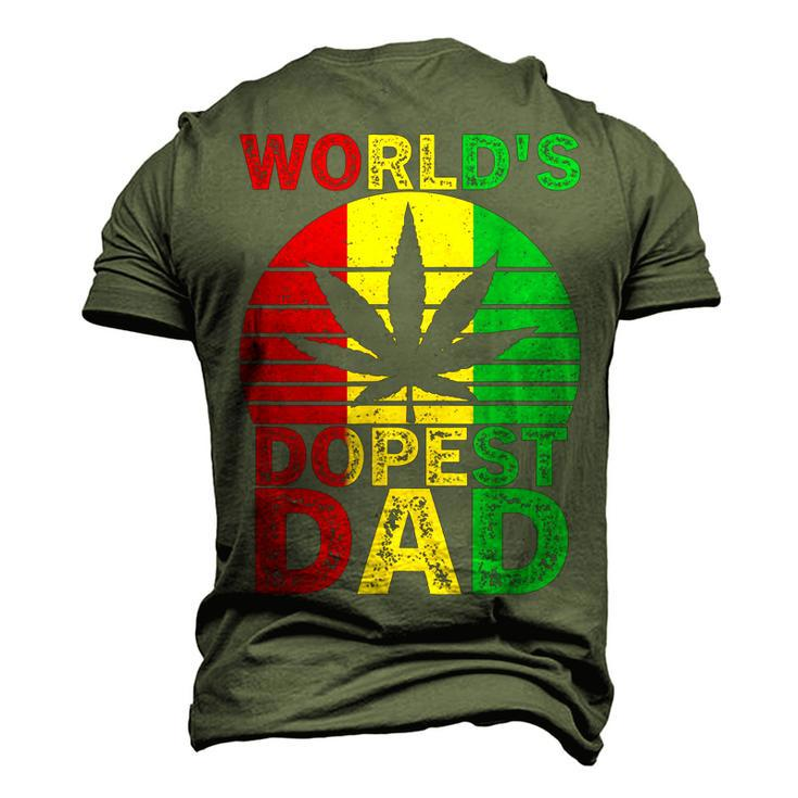 Worlds Dopest Dad Vintage Weed Leaf Cannabis Marijuana Men's 3D T-Shirt Back Print