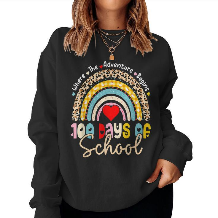 100 Days Of School Teacher 100 Days Smarter Rainbow Leopard  V3 Women Crewneck Graphic Sweatshirt