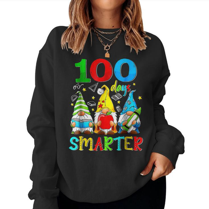 100 Days Smarter Cute Gnome Gift Teacher 100 Days Of School  Women Crewneck Graphic Sweatshirt