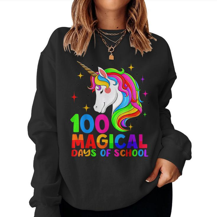100 Magical Days Of School Unicorn Teacher Students Girls  Women Crewneck Graphic Sweatshirt