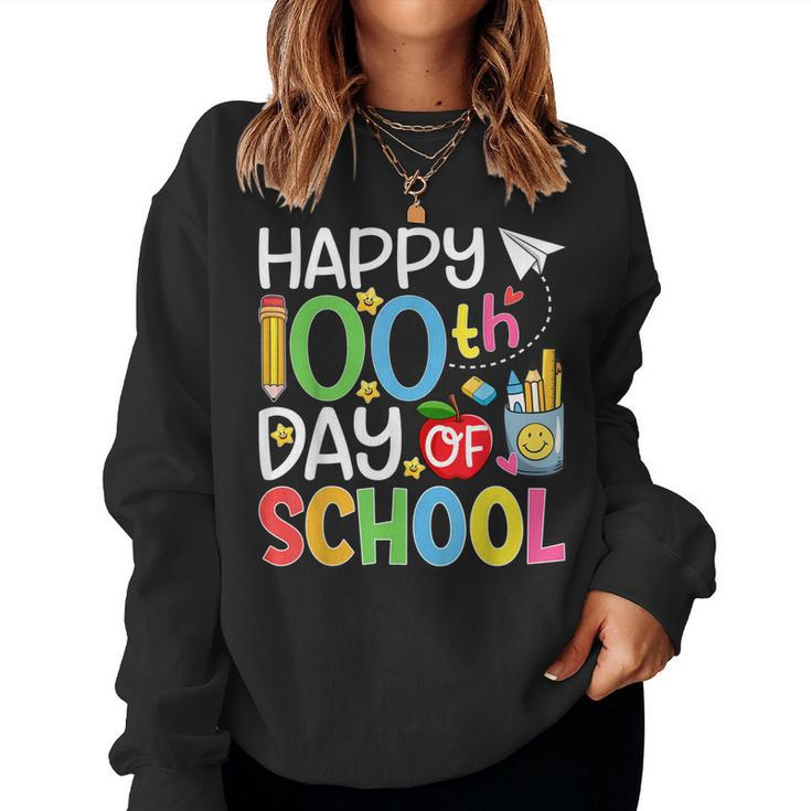 100Th Day Of School Teachers Students Kids Happy 100 Days  Women Crewneck Graphic Sweatshirt