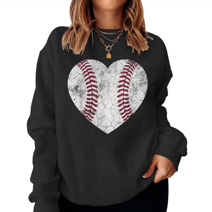 Mothers Day Gift Distressed Heart Baseball Heart Mom Mama  Women Crewneck Graphic Sweatshirt