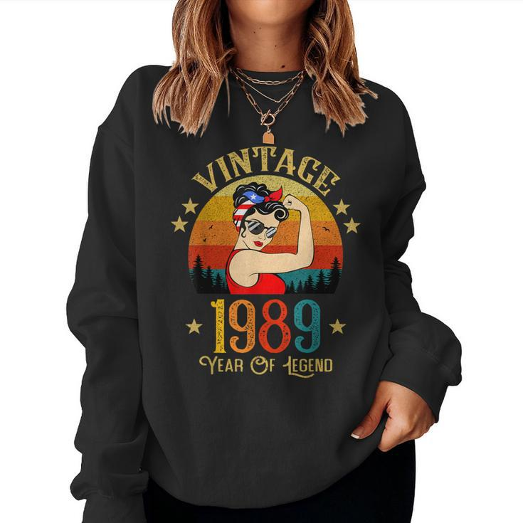 34Th Birthday Gift 34 Years Old For Women Retro Vintage 1989  Women Crewneck Graphic Sweatshirt