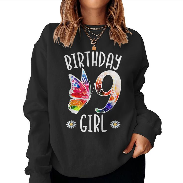 9Th Birthday Girl Butterflies 9 Years Old Girls Butterfly Women Sweatshirt