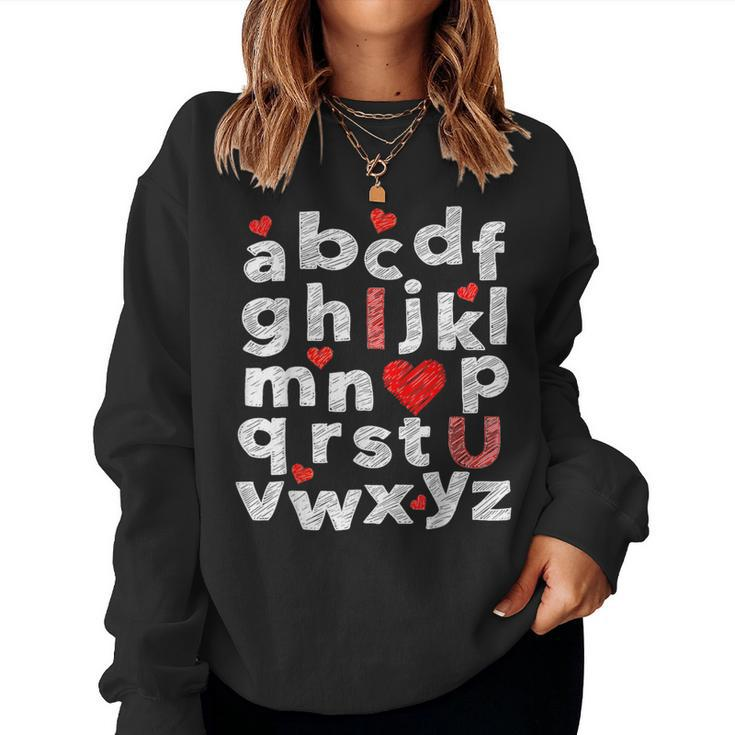 Abc Chalk Alphabet I Love You English Teacher Valentines Day  V5 Women Crewneck Graphic Sweatshirt