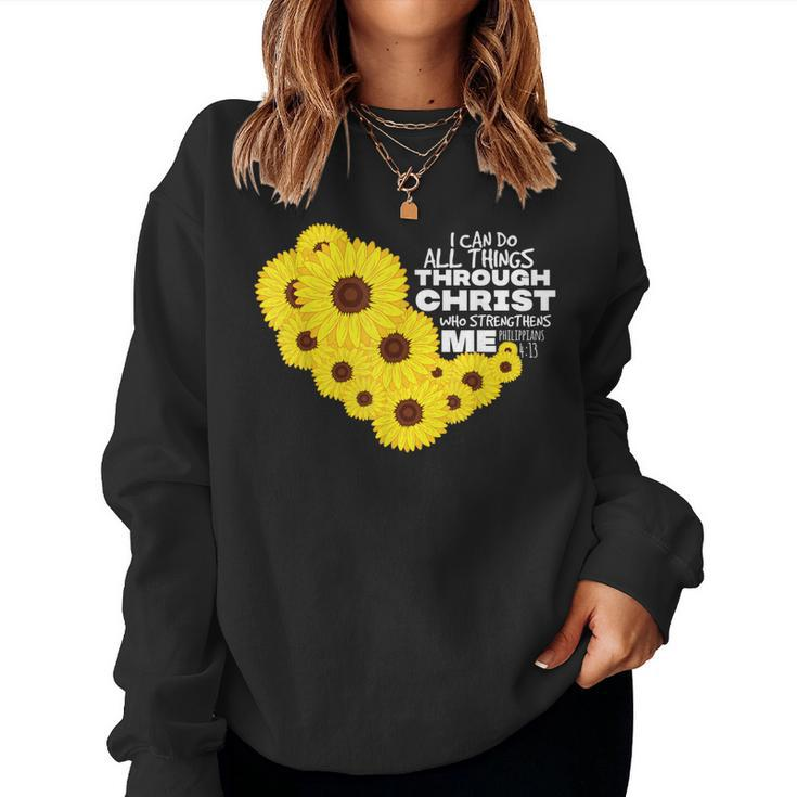All Things Christ Sunflower Heart Bible Verses Gift Women  Women Crewneck Graphic Sweatshirt