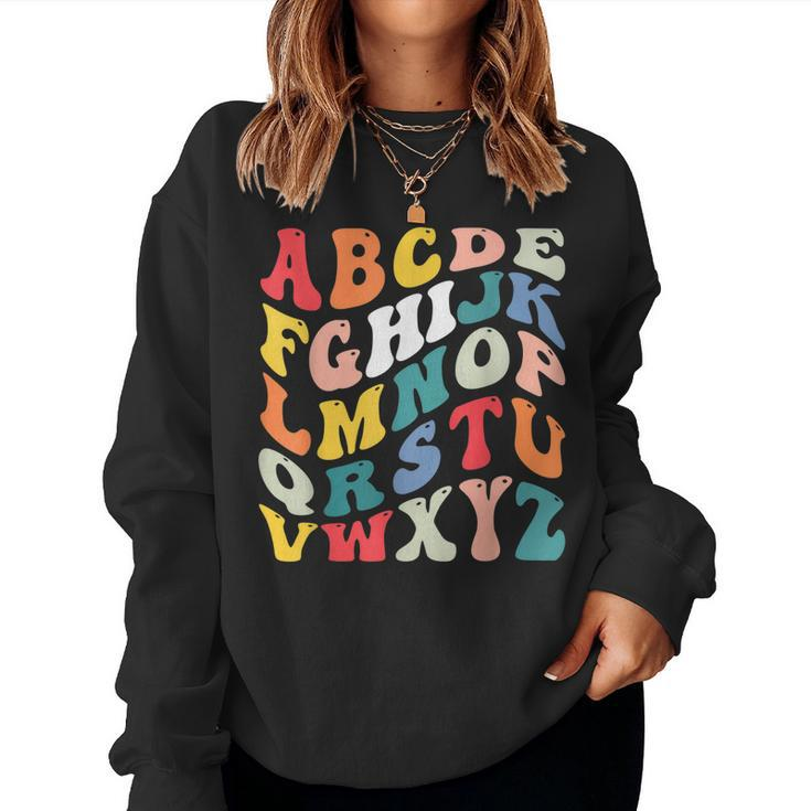 Alphabet Hi Back To School Abc Pre K Kindergarten Teacher  Women Crewneck Graphic Sweatshirt