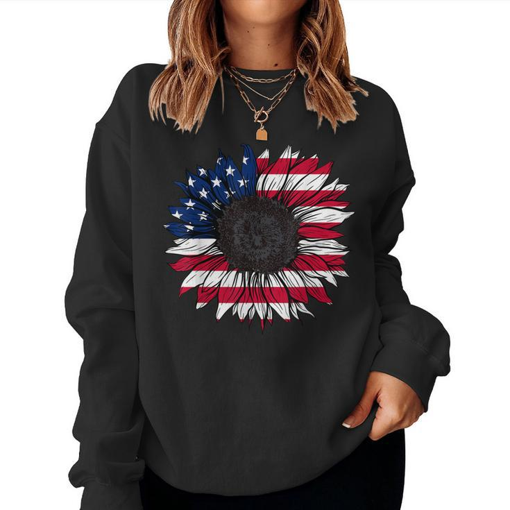 American Flag Sunflower 4Th Of July Independence Usa Day  Women Crewneck Graphic Sweatshirt