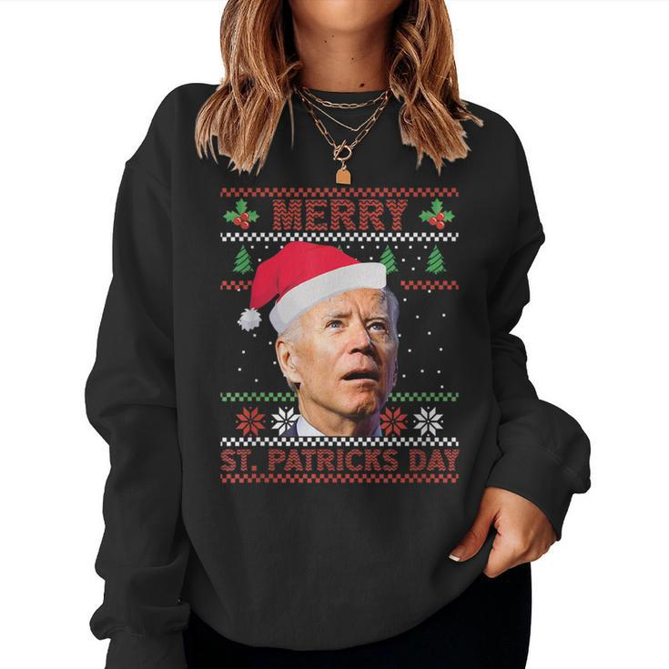 Anti Biden Merry St Patricks Day Ugly Christmas Sweater  Women Crewneck Graphic Sweatshirt