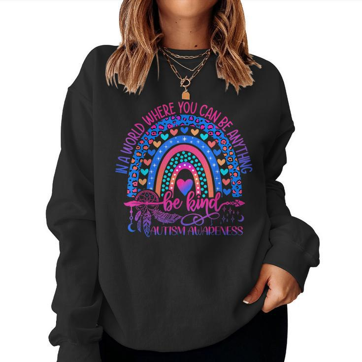 Autism Awareness Be Kind Leopard Rainbow Choose Kindness  Women Crewneck Graphic Sweatshirt