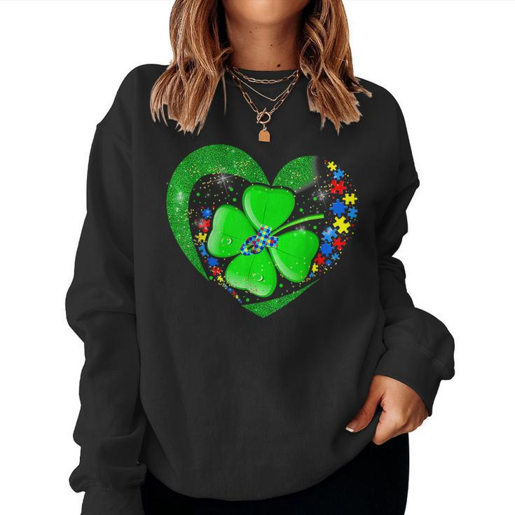 Autism Awareness Clover Shamrock Autism Mom St Patricks Day  Women Crewneck Graphic Sweatshirt