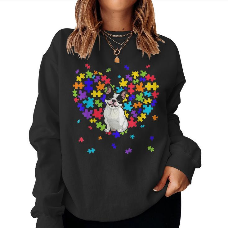 Autism Awareness French Bulldog Cute Heart Dog Dad Mom Gift Women Crewneck Graphic Sweatshirt