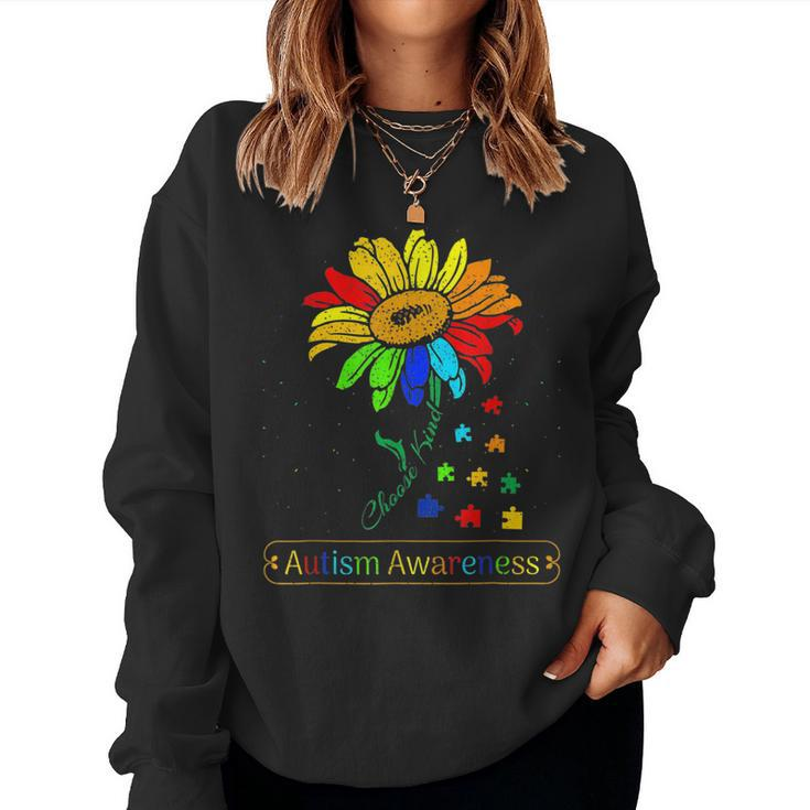 Autism Awareness Sunflower Choose Kindness Sunflower Autism  Women Crewneck Graphic Sweatshirt
