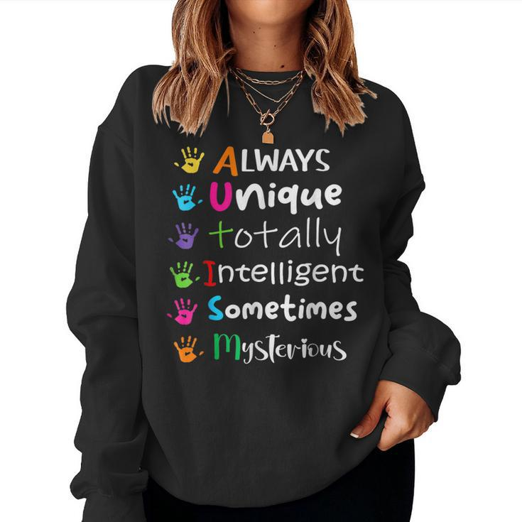 Autism Awareness Support Autism Kids For Mom Dad  Women Crewneck Graphic Sweatshirt