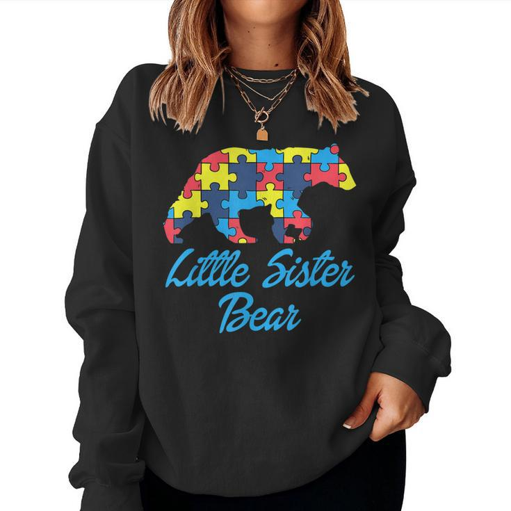 Autism Little Sister Bear Awareness Support Women Sweatshirt