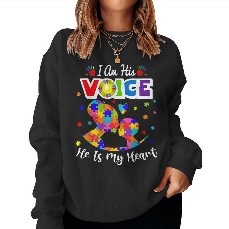 Autism Mom I Am His Voice He Is My Heart Women Sweatshirt