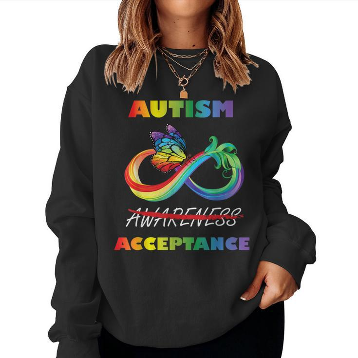 Autism - Red Instead Infinity - Acceptance Butterfly Women Sweatshirt