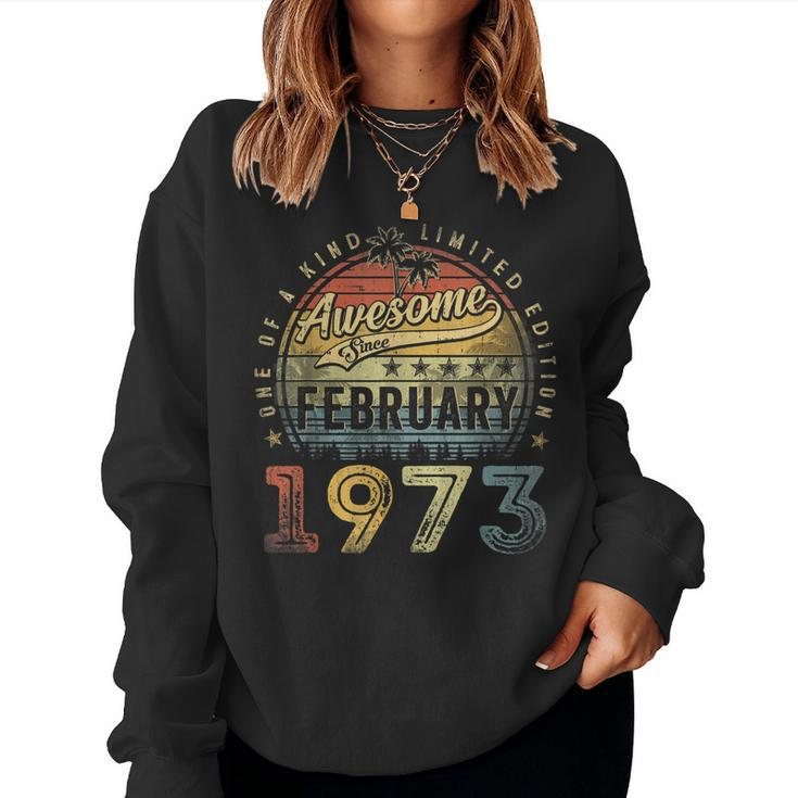 Awesome Since February 1973 50 Years Old 50Th Birthday Gifts  Women Crewneck Graphic Sweatshirt