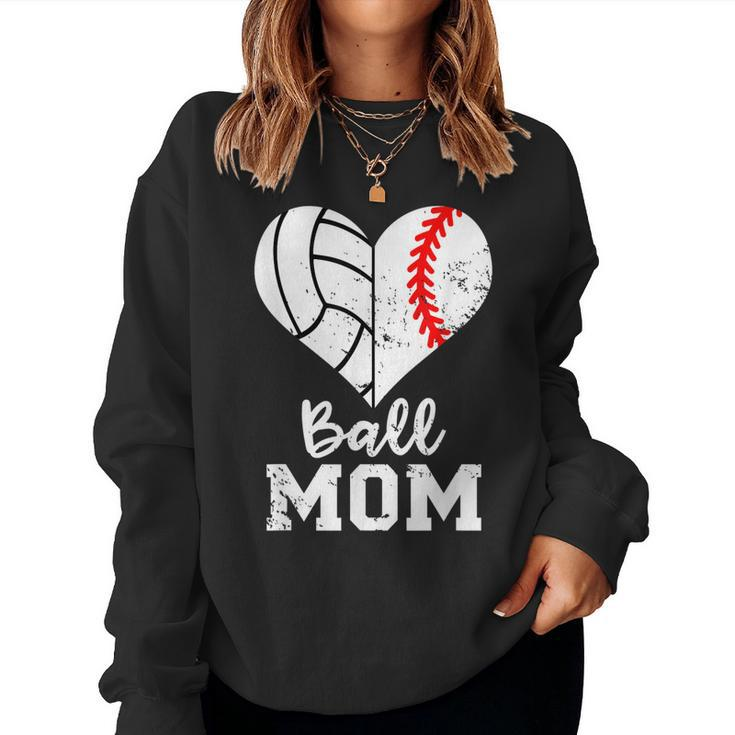 Ball Mom Heart Baseball Volleyball Mom Women Sweatshirt