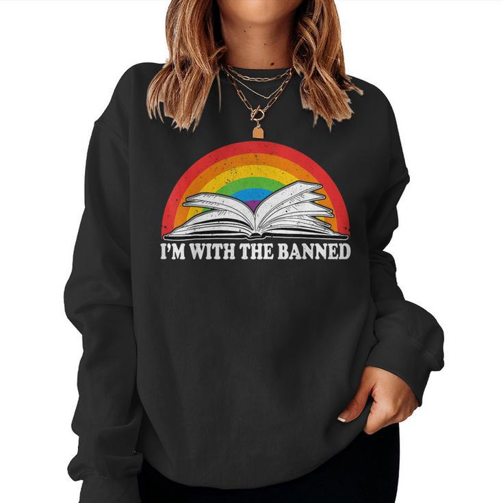 Im With The Banned Books Vintage Rainbow Reading Book Women Sweatshirt