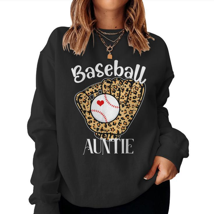 Baseball Auntie Leopard Game Day Baseball Lover Mothers Day  Women Crewneck Graphic Sweatshirt