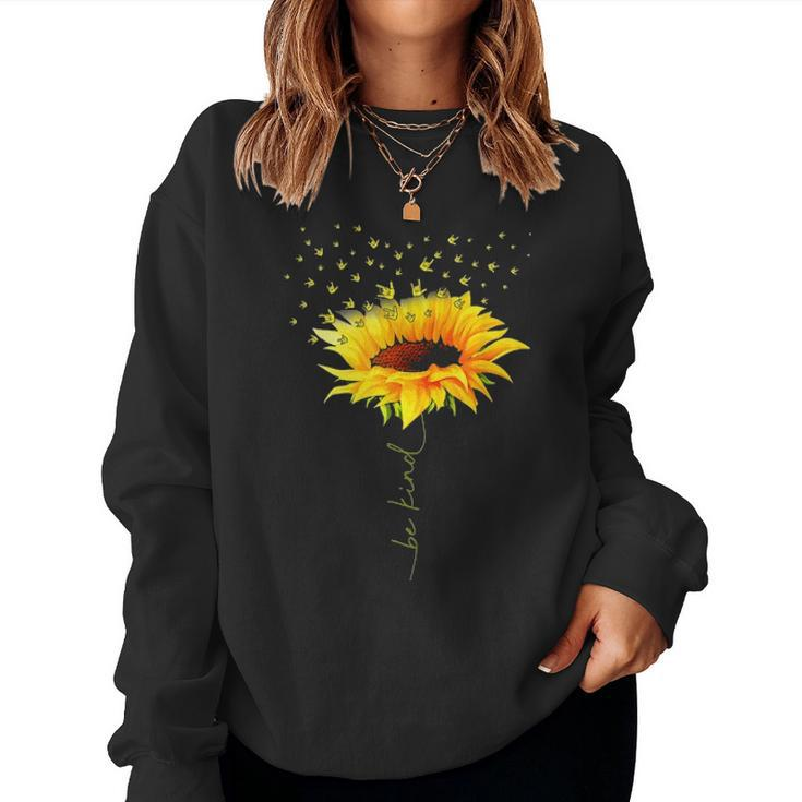 Be Kind Hippie Sunflower I Love You Deaf Asl Sign Language Women Crewneck Graphic Sweatshirt